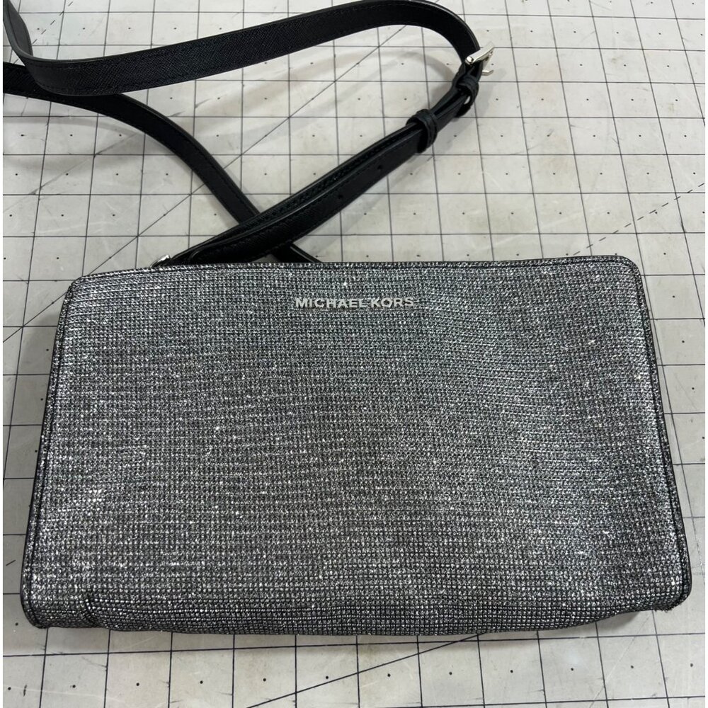 Michael Kors Metallic Silver Black Crossbody Clutch Bag ~~minty~~ Leather - Picture 4 of 8